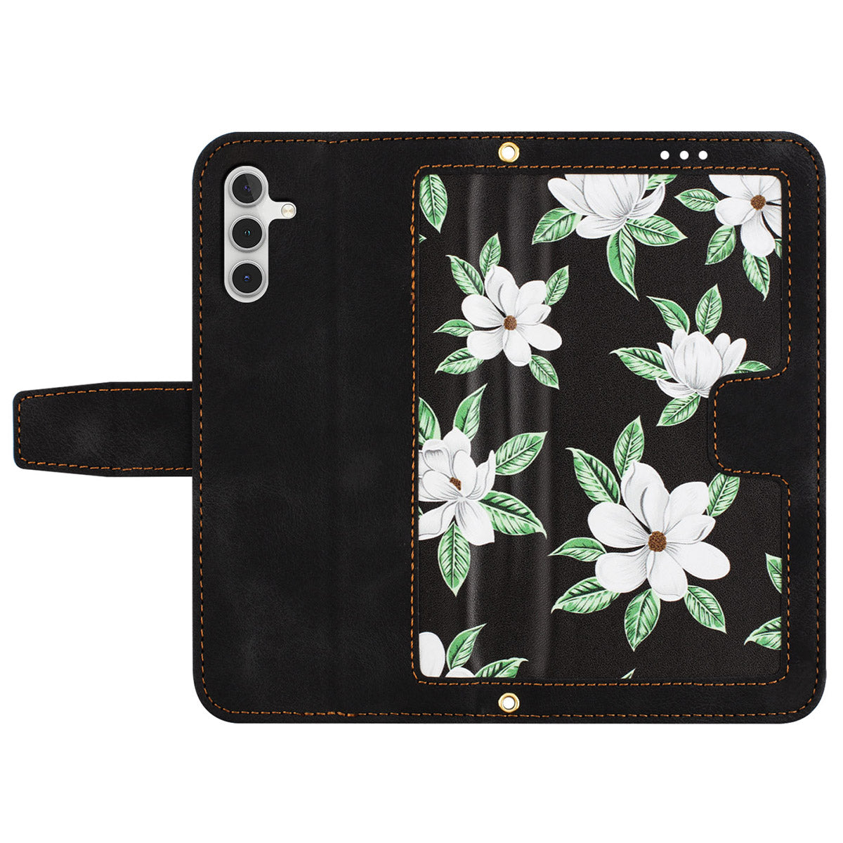 For Samsung Galaxy S24+ Case Flower Pattern Leather Cover with Card Holder - Black