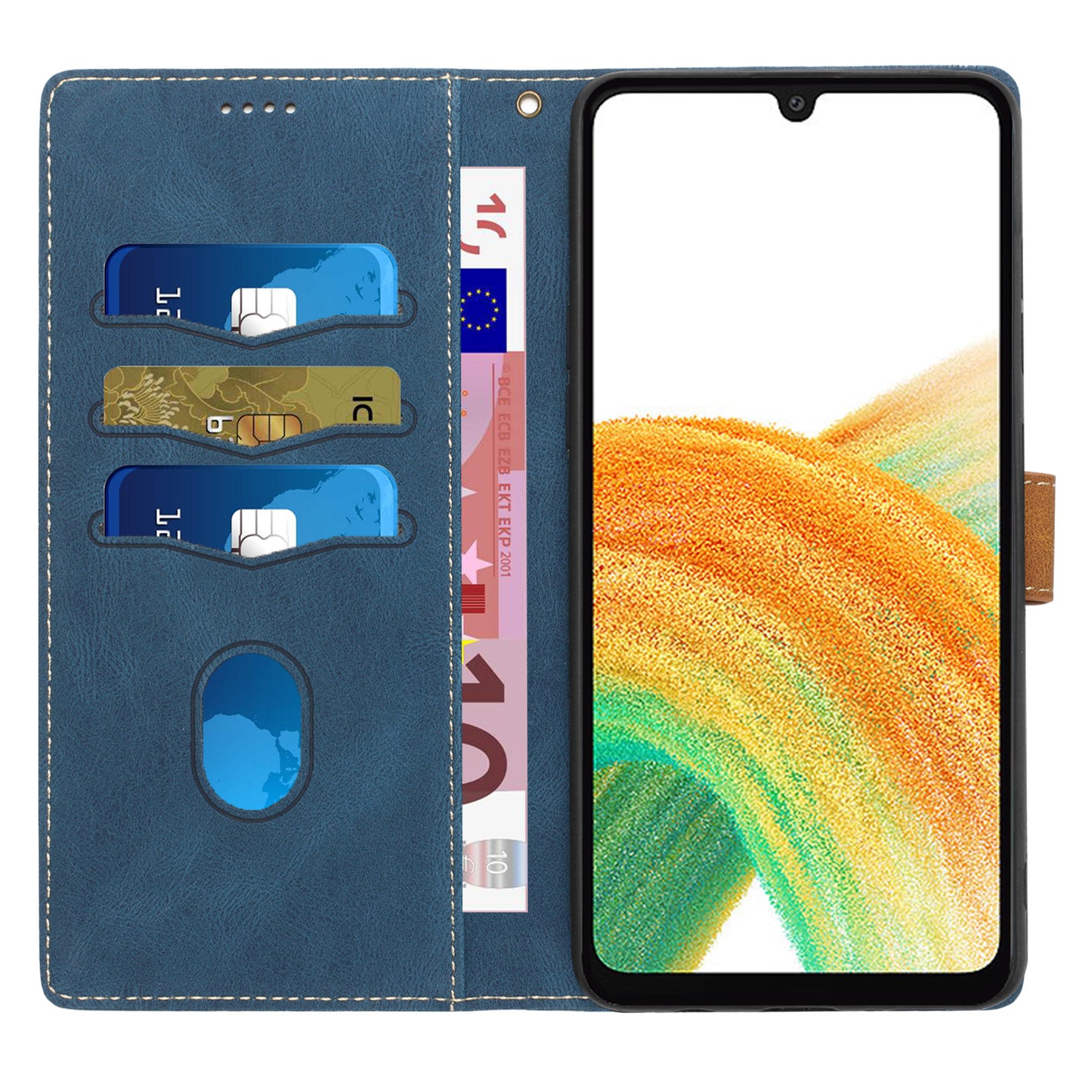 PU Leather Phone Shell for Samsung Galaxy S24+ Case Stand Grid Splicing Phone Cover with Strap - Blue