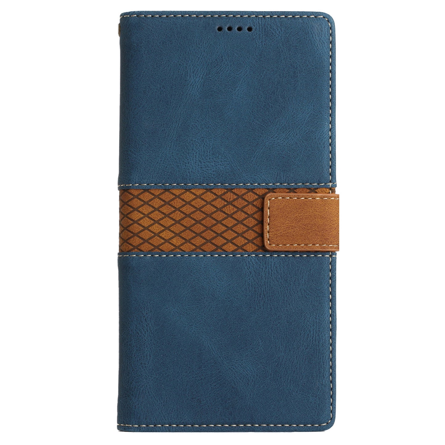 PU Leather Phone Shell for Samsung Galaxy S24+ Case Stand Grid Splicing Phone Cover with Strap - Blue