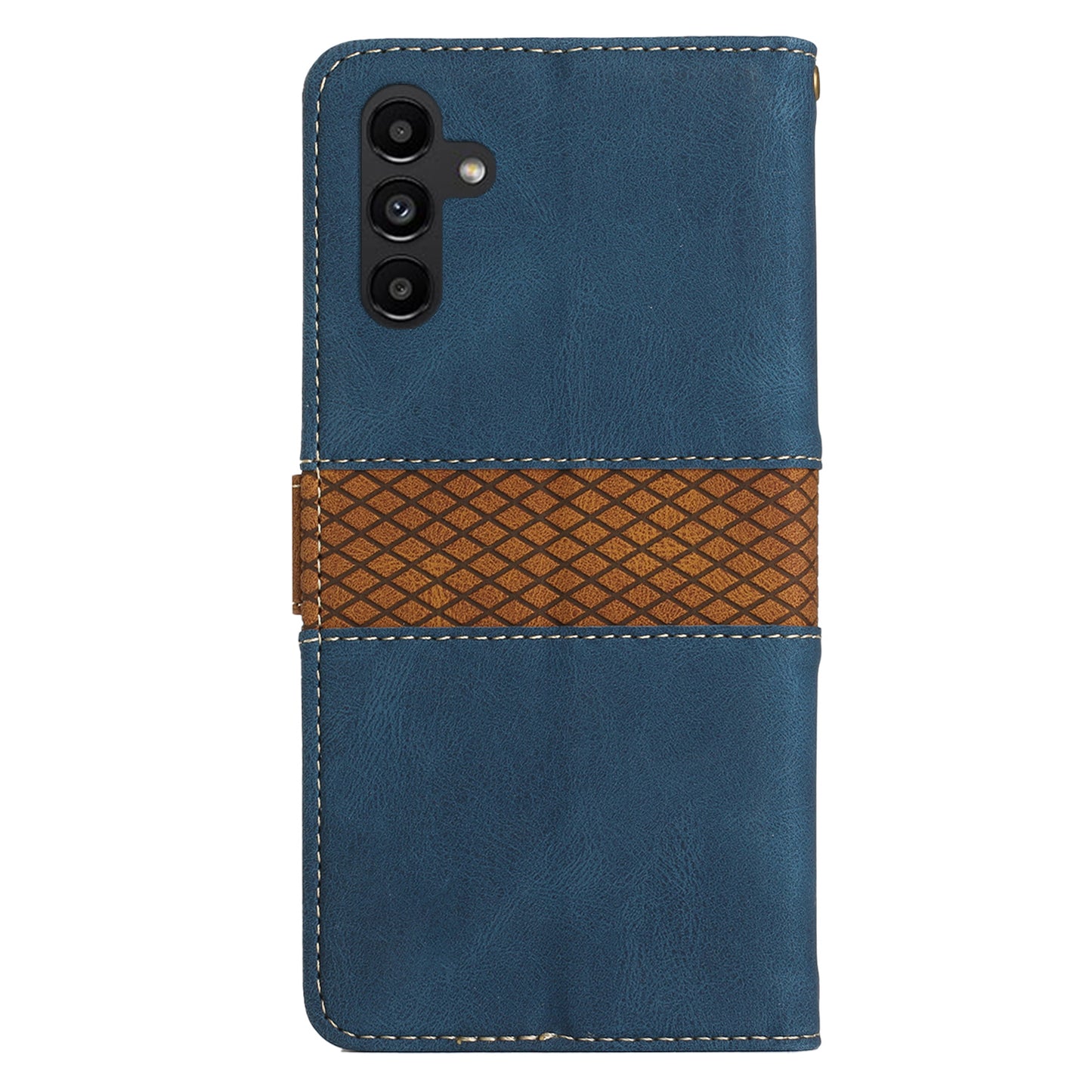 PU Leather Phone Shell for Samsung Galaxy S24+ Case Stand Grid Splicing Phone Cover with Strap - Blue