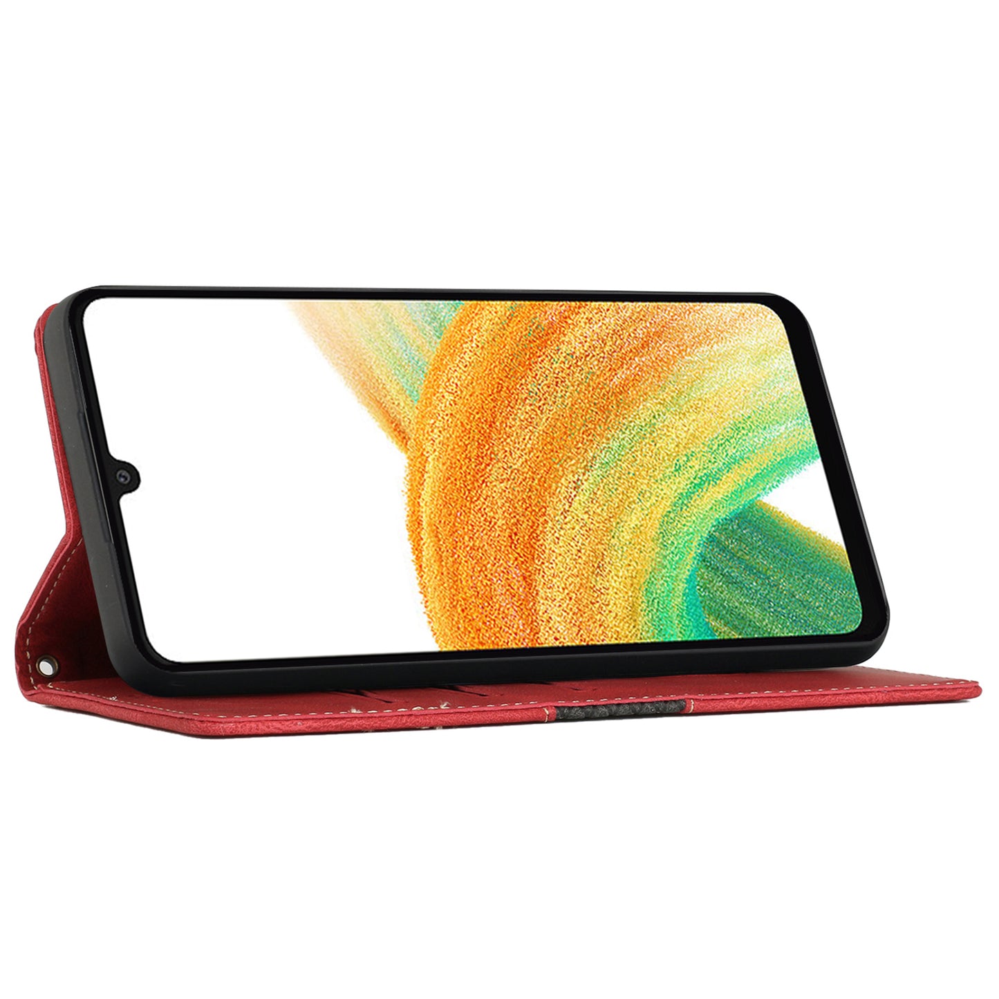 PU Leather Phone Shell for Samsung Galaxy S24+ Case Stand Grid Splicing Phone Cover with Strap - Red