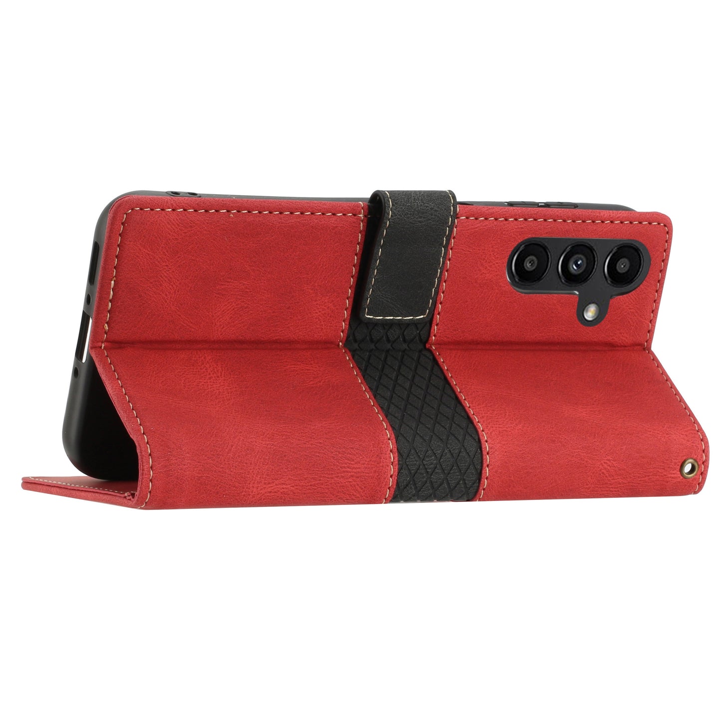 PU Leather Phone Shell for Samsung Galaxy S24+ Case Stand Grid Splicing Phone Cover with Strap - Red