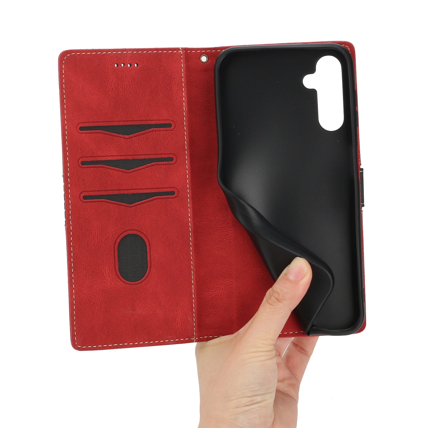 PU Leather Phone Shell for Samsung Galaxy S24+ Case Stand Grid Splicing Phone Cover with Strap - Red