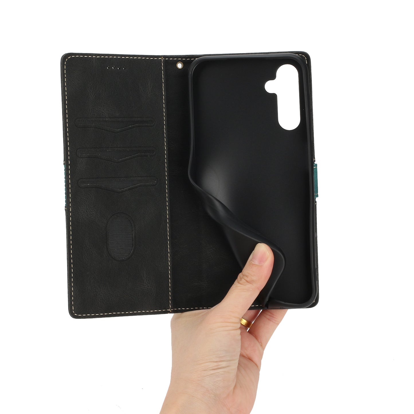 PU Leather Phone Shell for Samsung Galaxy S24+ Case Stand Grid Splicing Phone Cover with Strap - Black