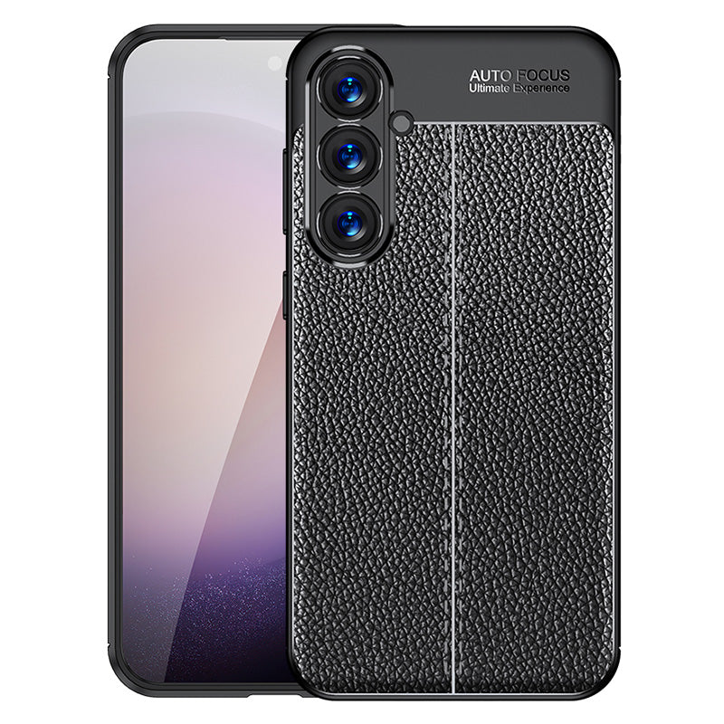 For Samsung Galaxy S24+ Case Litchi Texture Scratch-resistant Soft TPU Phone Cover - Black