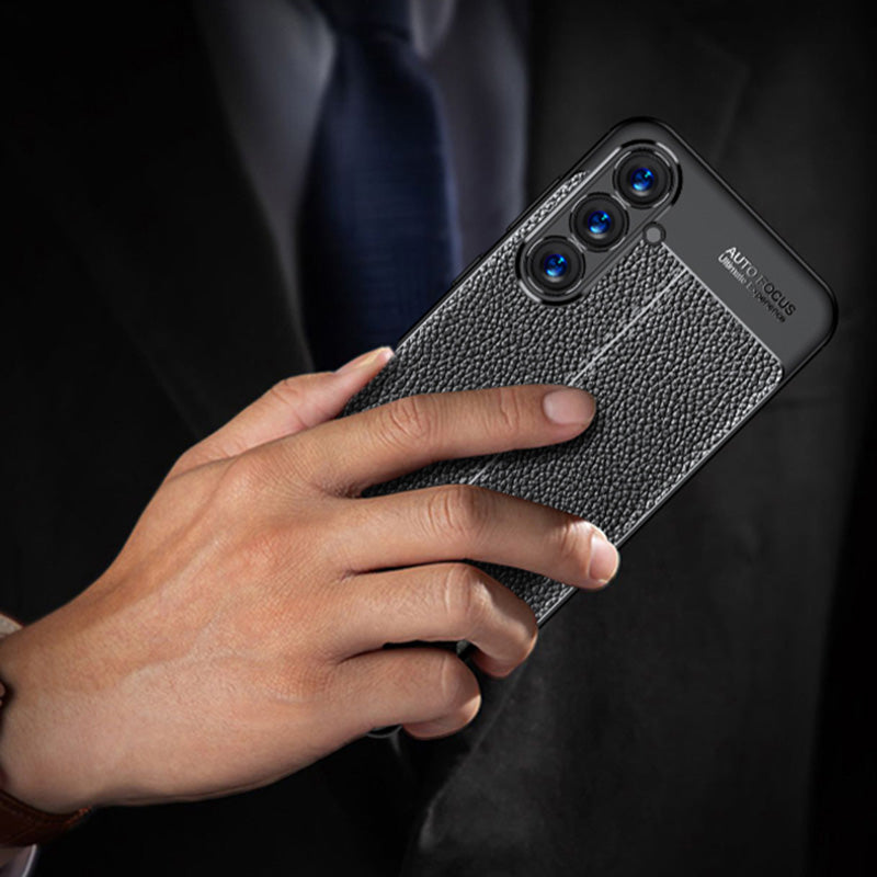For Samsung Galaxy S24+ Case Litchi Texture Scratch-resistant Soft TPU Phone Cover - Blue