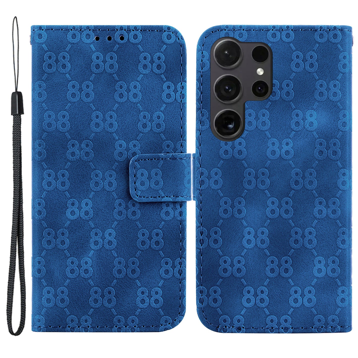 For Samsung Galaxy S24 Ultra Case Double 8-Shape Flip PU Leather Phone Cover - Dark Blue