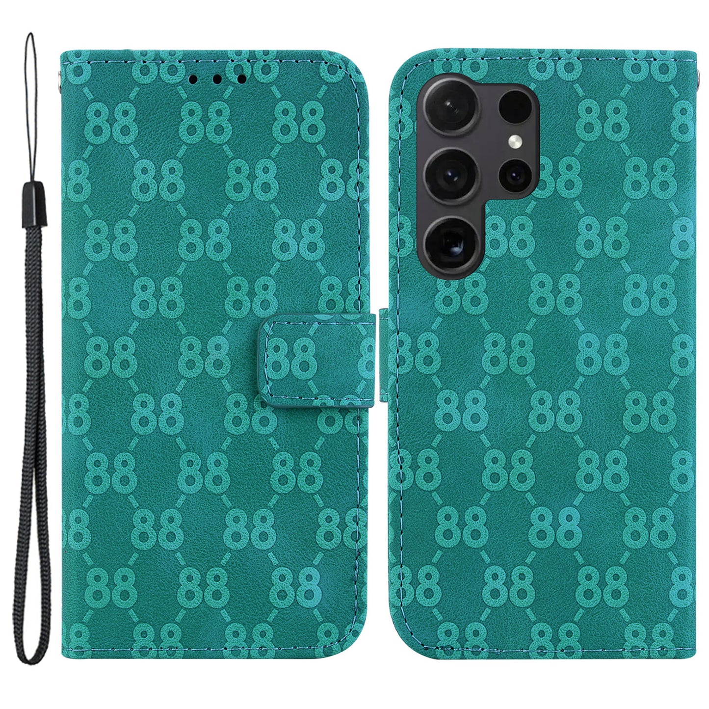 For Samsung Galaxy S24 Ultra Case Double 8-Shape Flip PU Leather Phone Cover - Green