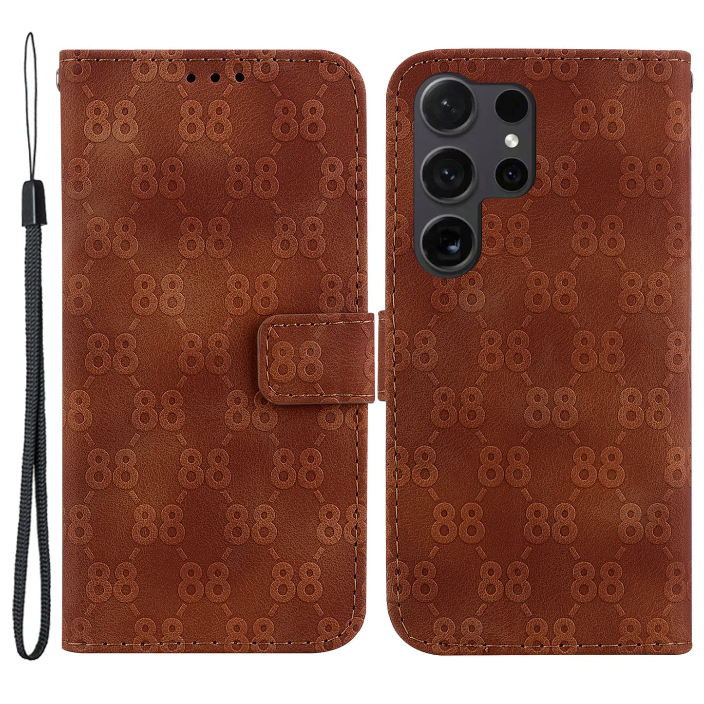 For Samsung Galaxy S24 Ultra Case Double 8-Shape Flip PU Leather Phone Cover - Brown