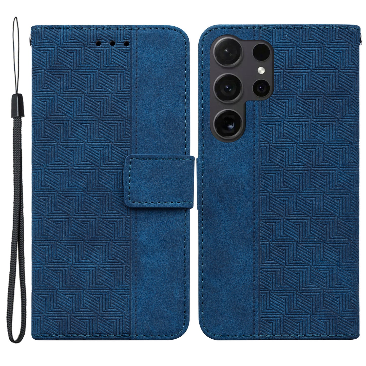 For Samsung Galaxy S24 Ultra Case Phone Shell Imprinted PU Leather Flip Cover - Blue