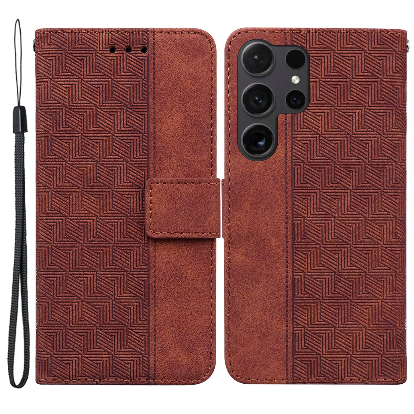For Samsung Galaxy S24 Ultra Case Phone Shell Imprinted PU Leather Flip Cover - Brown