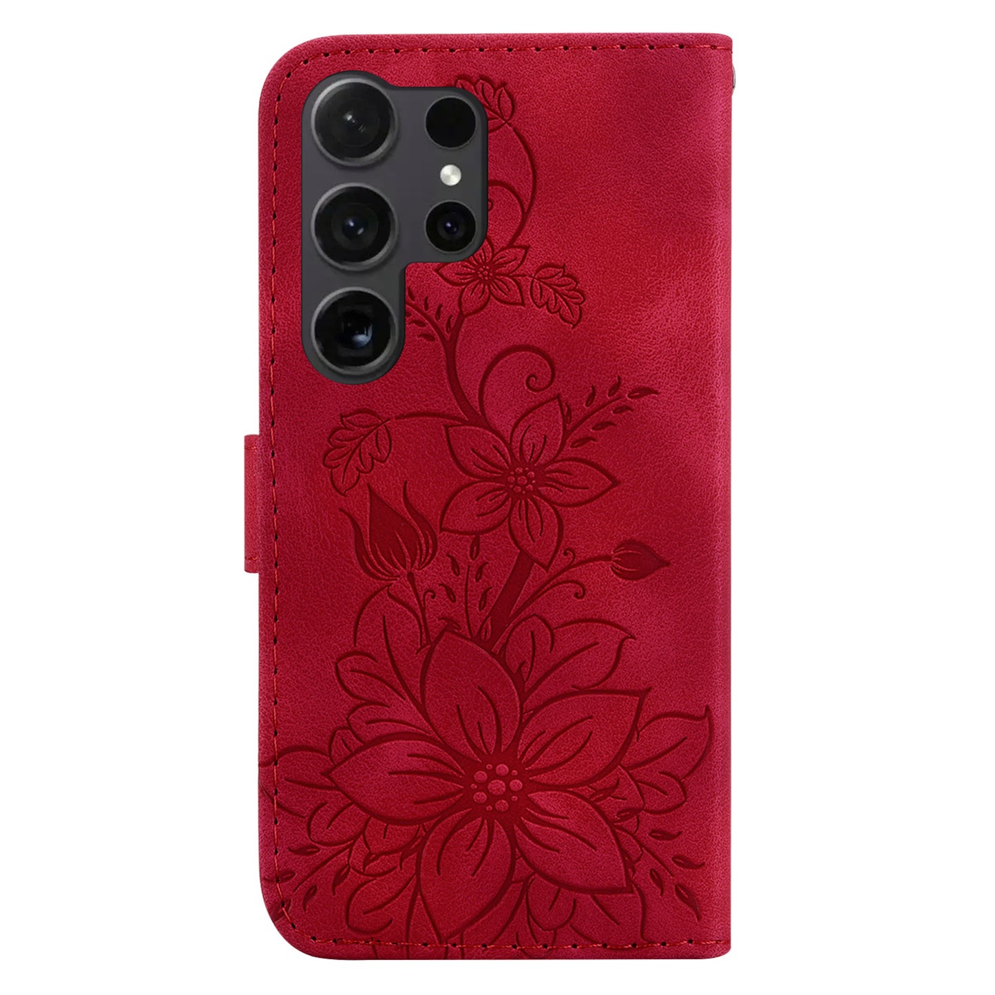 For Samsung Galaxy S24 Ultra Case Flower Imprint Leather Anti-drop Mobile Phone Cover - Red