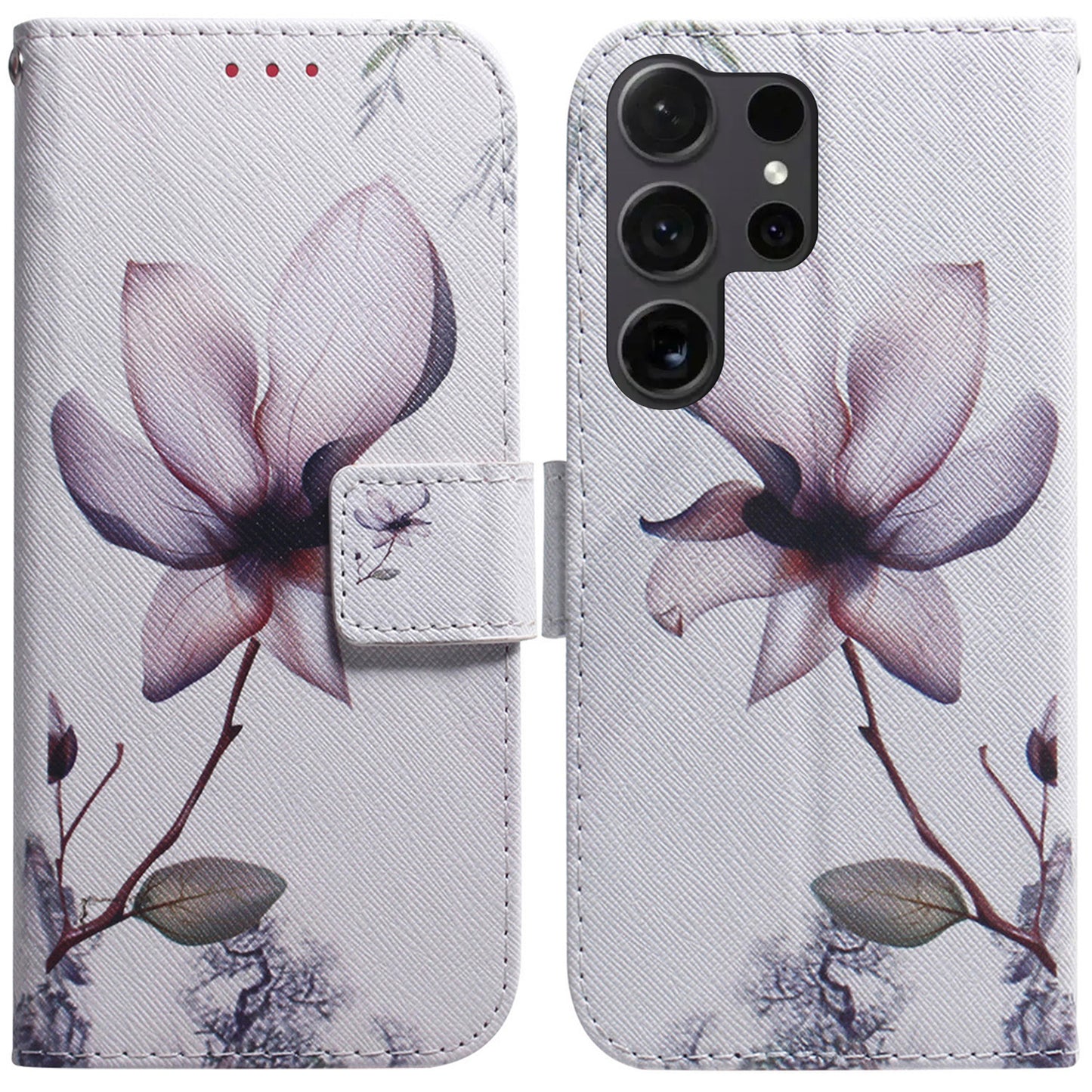 For Samsung Galaxy S24 Ultra Case Pattern Printing Wallet Phone Cover - Pink Flower