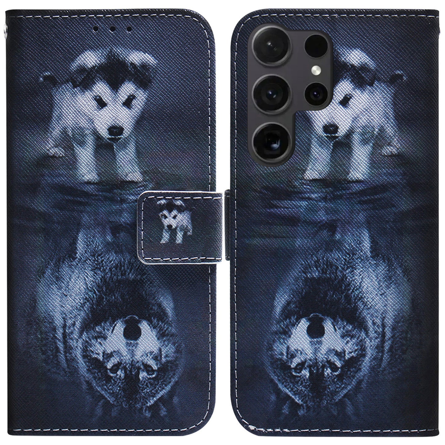 For Samsung Galaxy S24 Ultra Case Pattern Printing Wallet Phone Cover - Dog and Wolf
