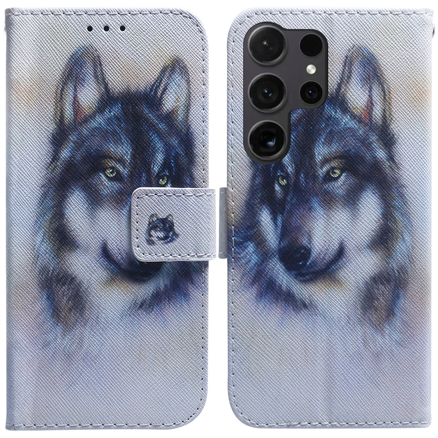 For Samsung Galaxy S24 Ultra Case Pattern Printing Wallet Phone Cover - Wolf