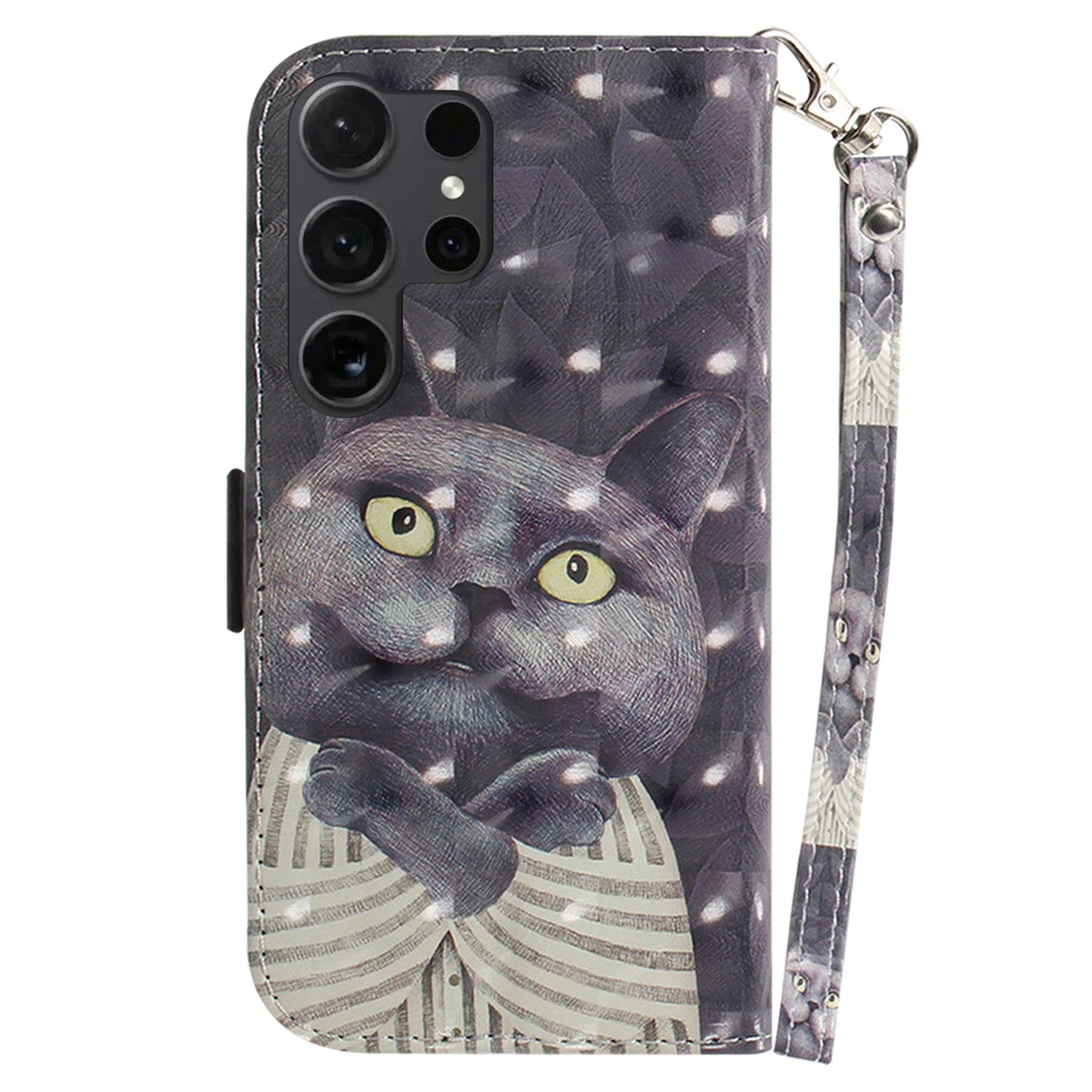 PU Leather Flip Cover for Samsung Galaxy S24 Ultra Case Pattern Printed Anti-Drop Wallet Phone Case with Strap - Embracing Cat