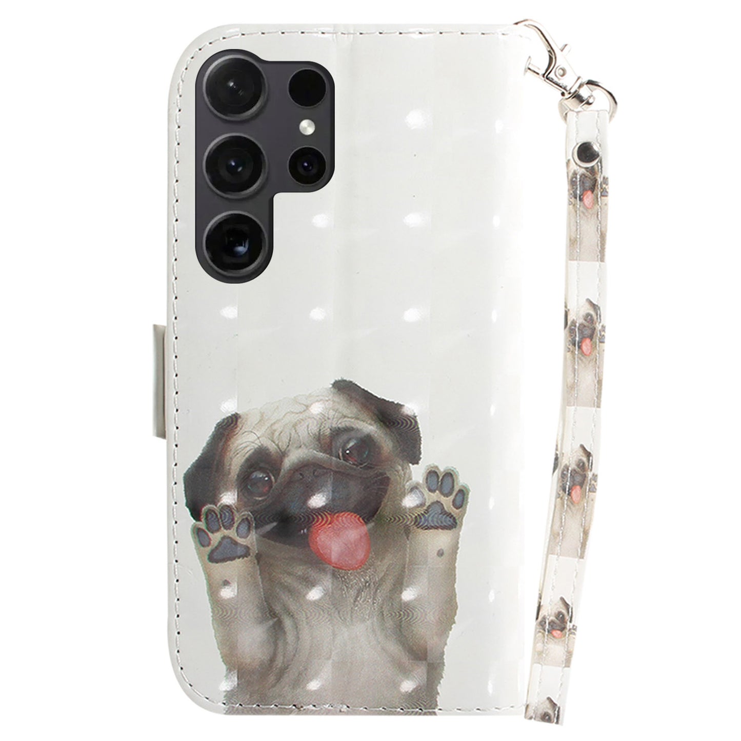 PU Leather Flip Cover for Samsung Galaxy S24 Ultra Case Pattern Printed Anti-Drop Wallet Phone Case with Strap - Pug