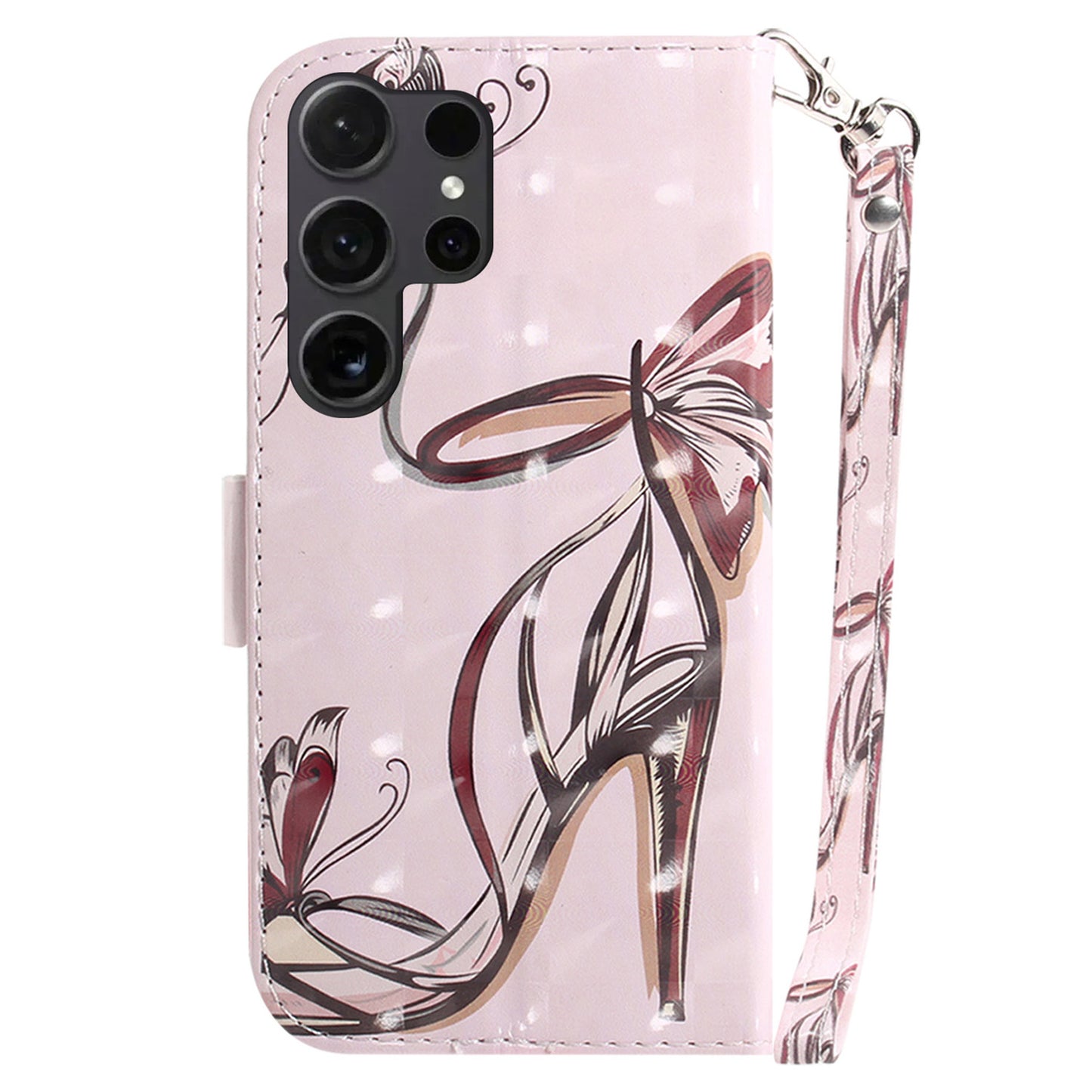 PU Leather Flip Cover for Samsung Galaxy S24 Ultra Case Pattern Printed Anti-Drop Wallet Phone Case with Strap - Butterfly High Heels