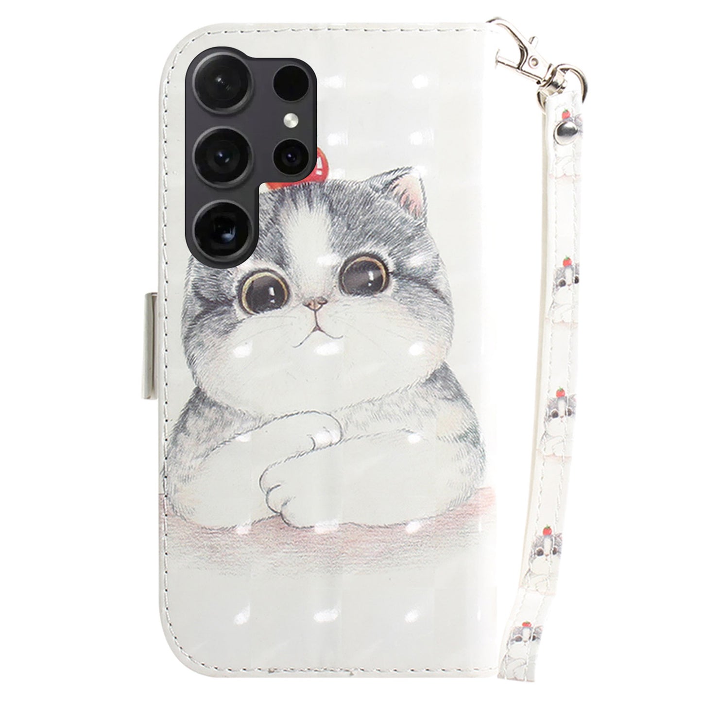 PU Leather Flip Cover for Samsung Galaxy S24 Ultra Case Pattern Printed Anti-Drop Wallet Phone Case with Strap - Cute Cat