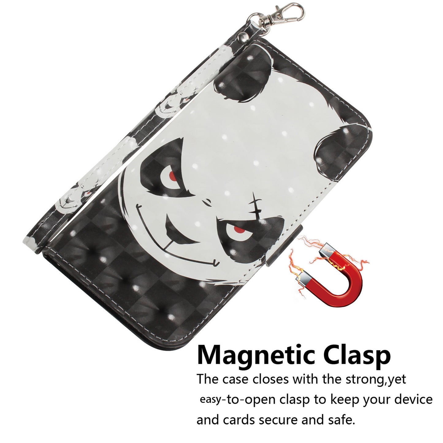 PU Leather Flip Cover for Samsung Galaxy S24 Ultra Case Pattern Printed Anti-Drop Wallet Phone Case with Strap - Angry Panda
