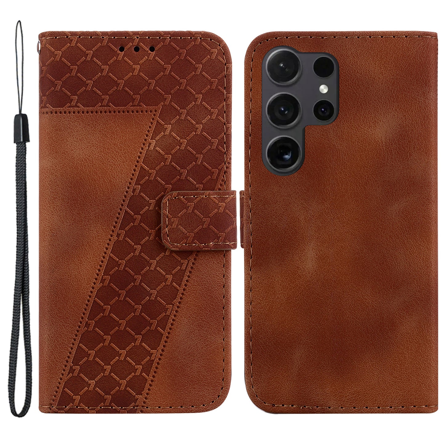 For Samsung Galaxy S24 Ultra Case PU Leather+TPU Imprinted Phone Protection Cover - Brown
