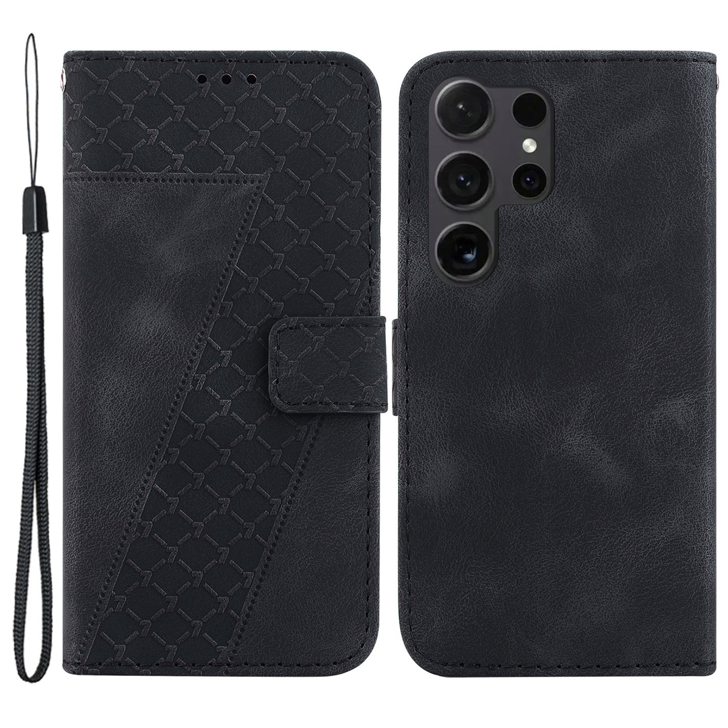 For Samsung Galaxy S24 Ultra Case PU Leather+TPU Imprinted Phone Protection Cover - Black