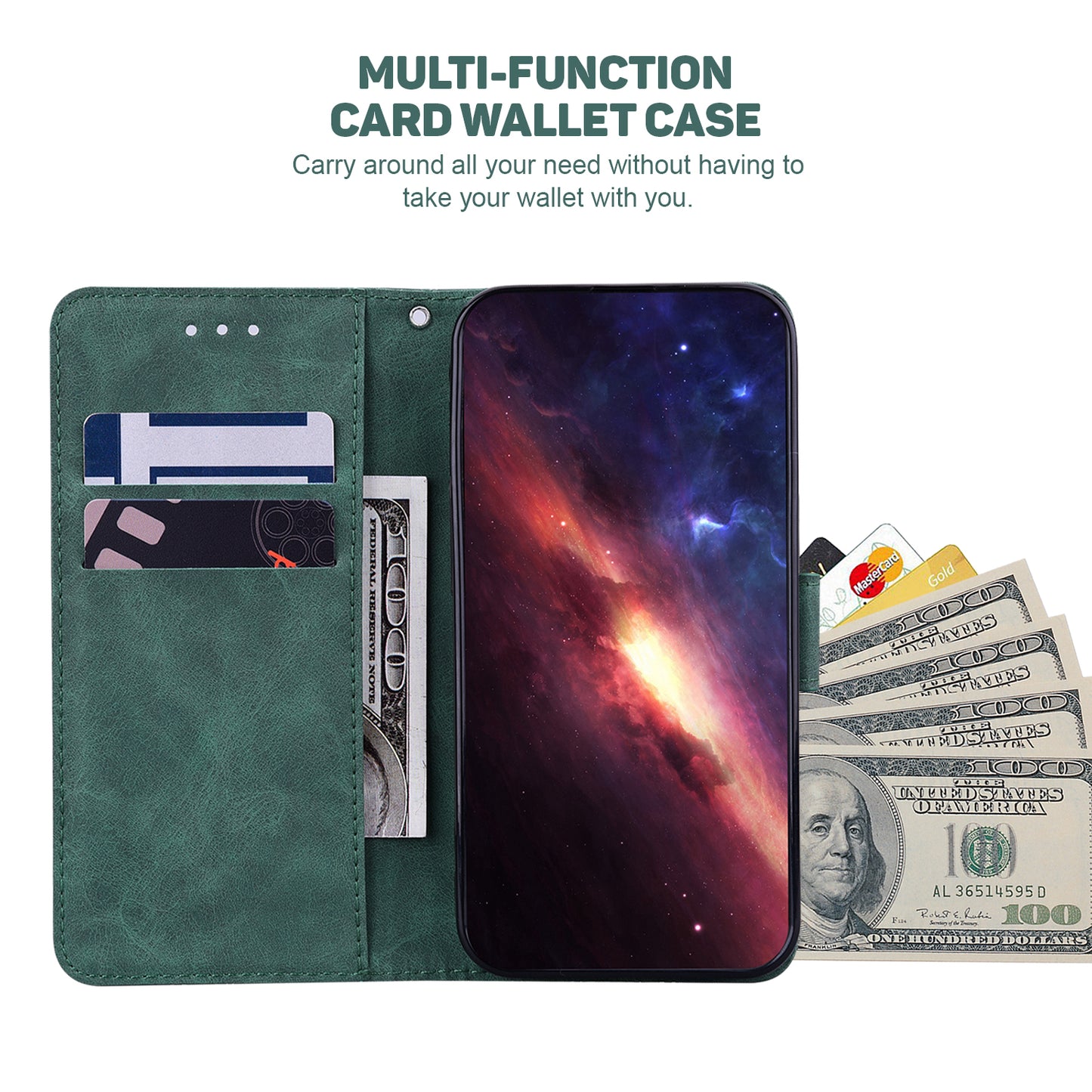 For Samsung Galaxy S24 Case Scratch Resistant Phone Shell Imprinted PU Leather Cover - Green