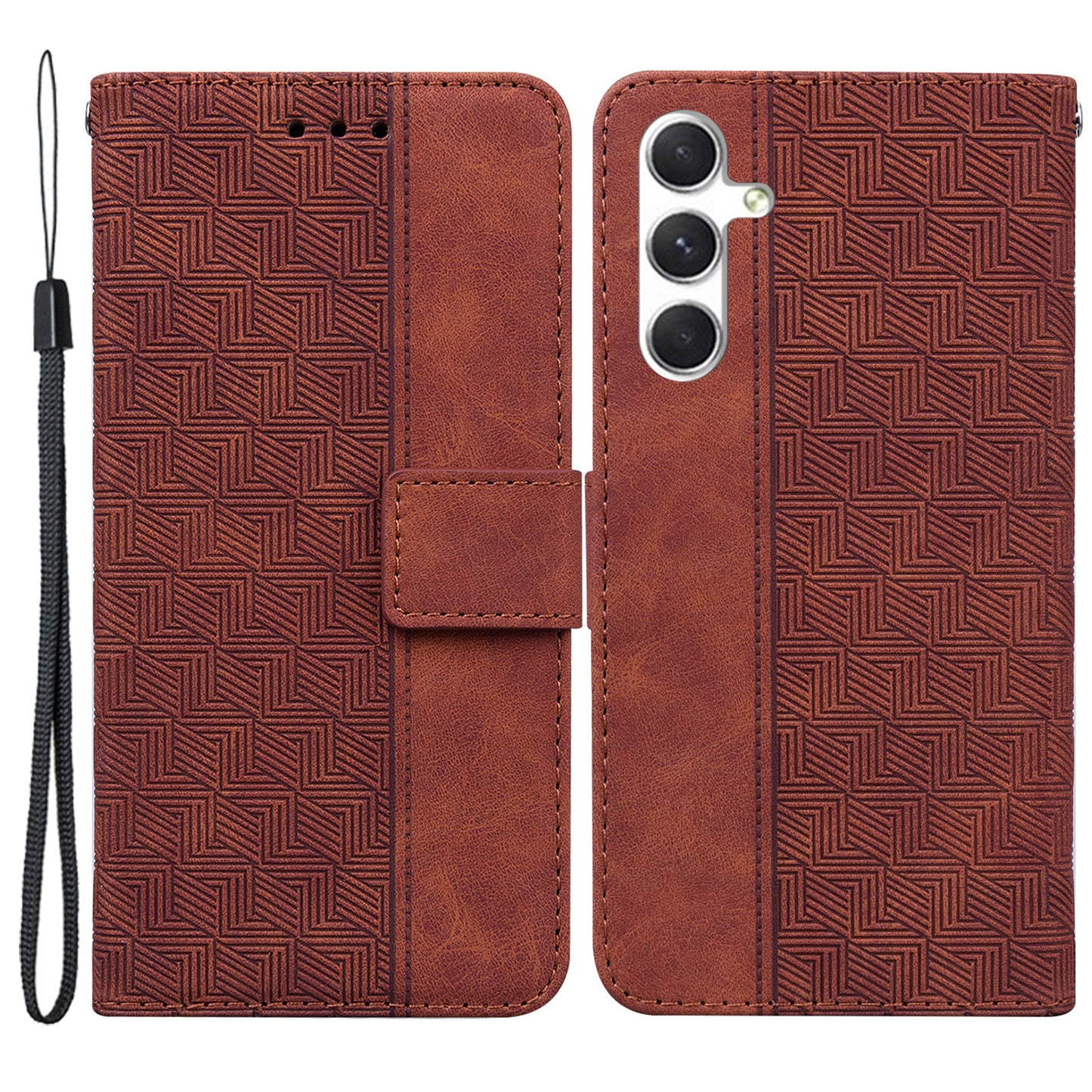 For Samsung Galaxy S24+ Case Imprinted Geometry Stand Wallet Leather Cover - Brown