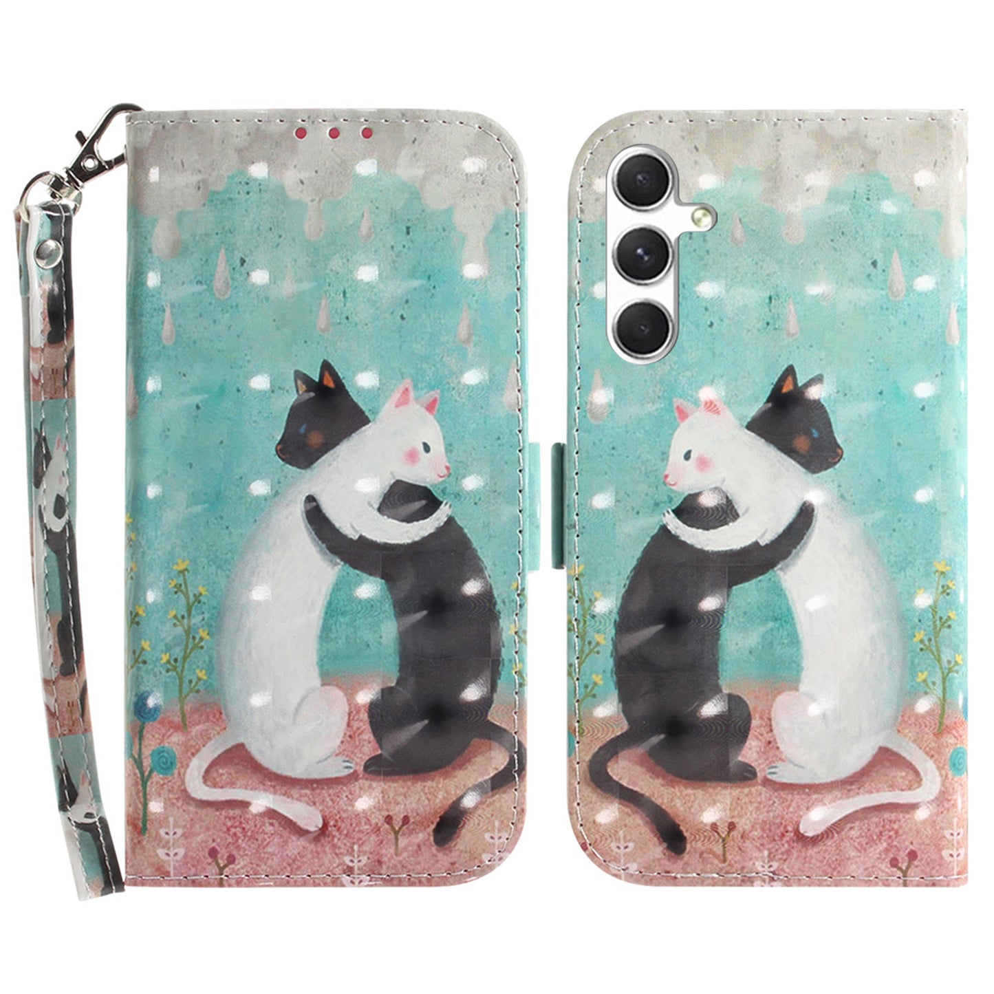 Pattern Printed PU Flip Cover for Samsung Galaxy S24+ Case Shockproof Wallet Phone Case with Strap - Two Cats
