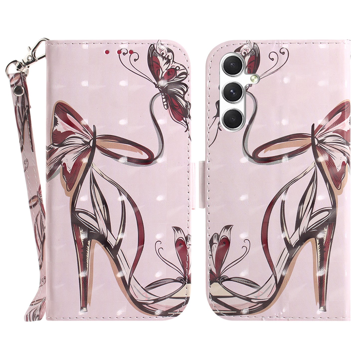 Pattern Printed PU Flip Cover for Samsung Galaxy S24+ Case Shockproof Wallet Phone Case with Strap - Butterfly High Heels