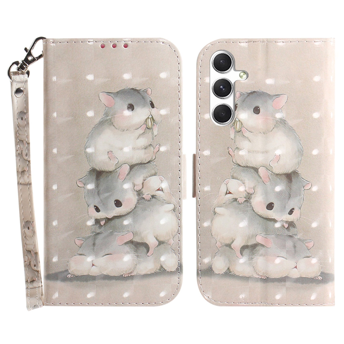 Pattern Printed PU Flip Cover for Samsung Galaxy S24+ Case Shockproof Wallet Phone Case with Strap - Stacking Squirrels