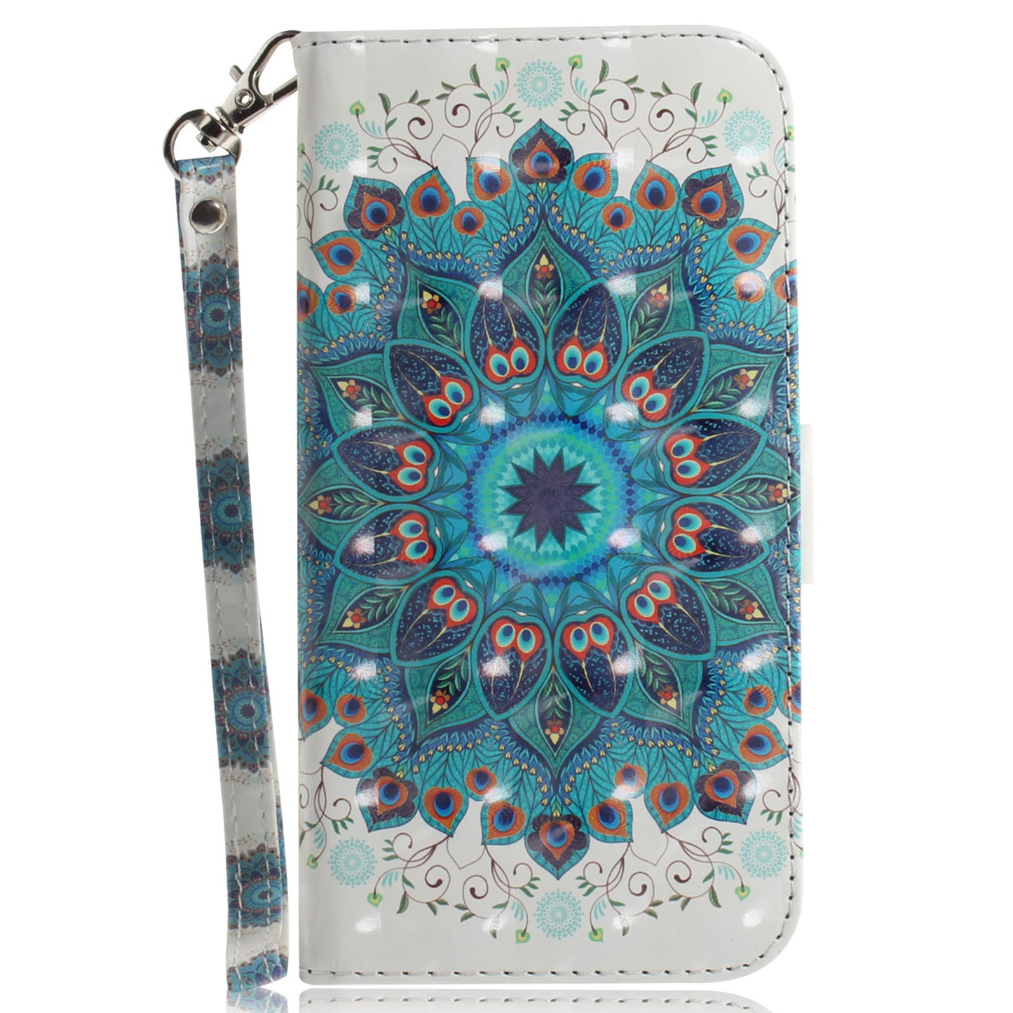 Pattern Printed PU Flip Cover for Samsung Galaxy S24+ Case Shockproof Wallet Phone Case with Strap - Peacock Wreath