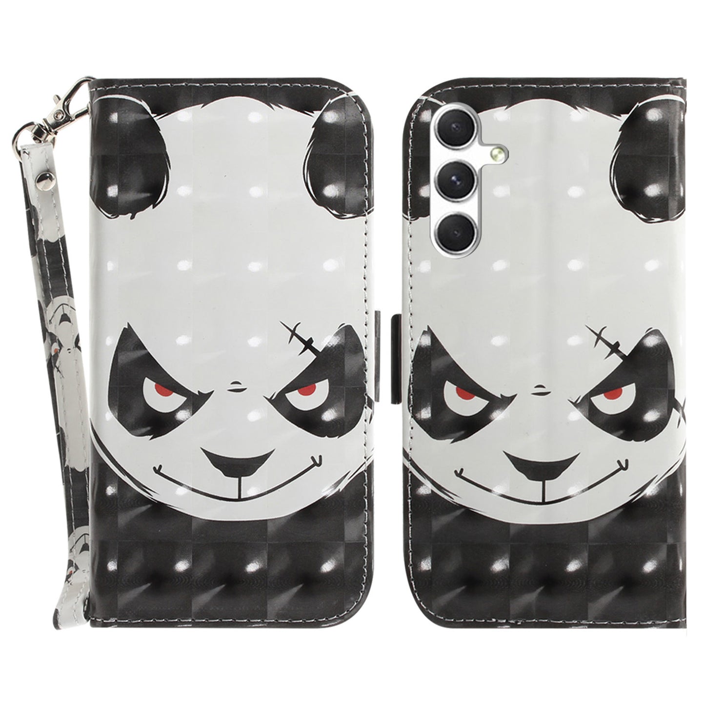 Pattern Printed PU Flip Cover for Samsung Galaxy S24+ Case Shockproof Wallet Phone Case with Strap - Angry Panda