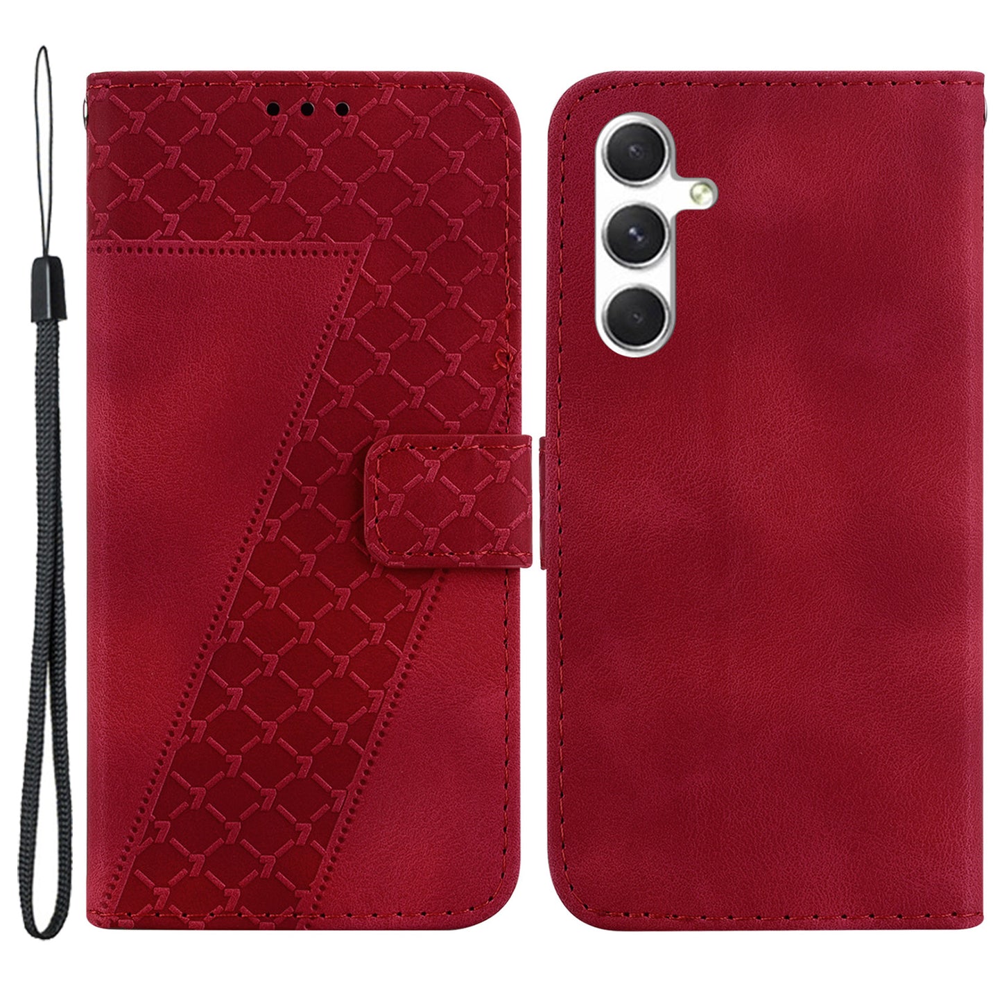 For Samsung Galaxy S24+ Case 7-Shape Imprinted Wallet Leather Phone Cover - Red