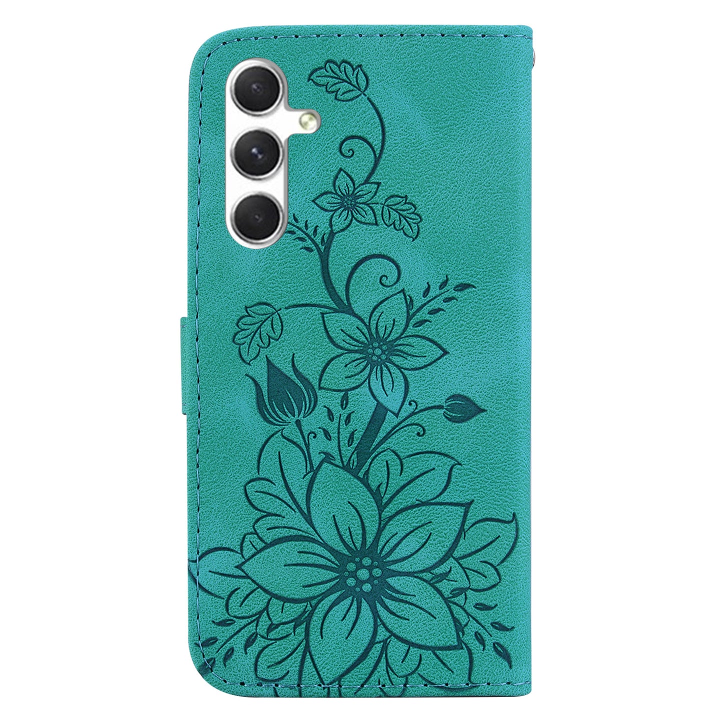 For Samsung Galaxy S24 Case Flower Imprint Wallet Phone Cover - Green