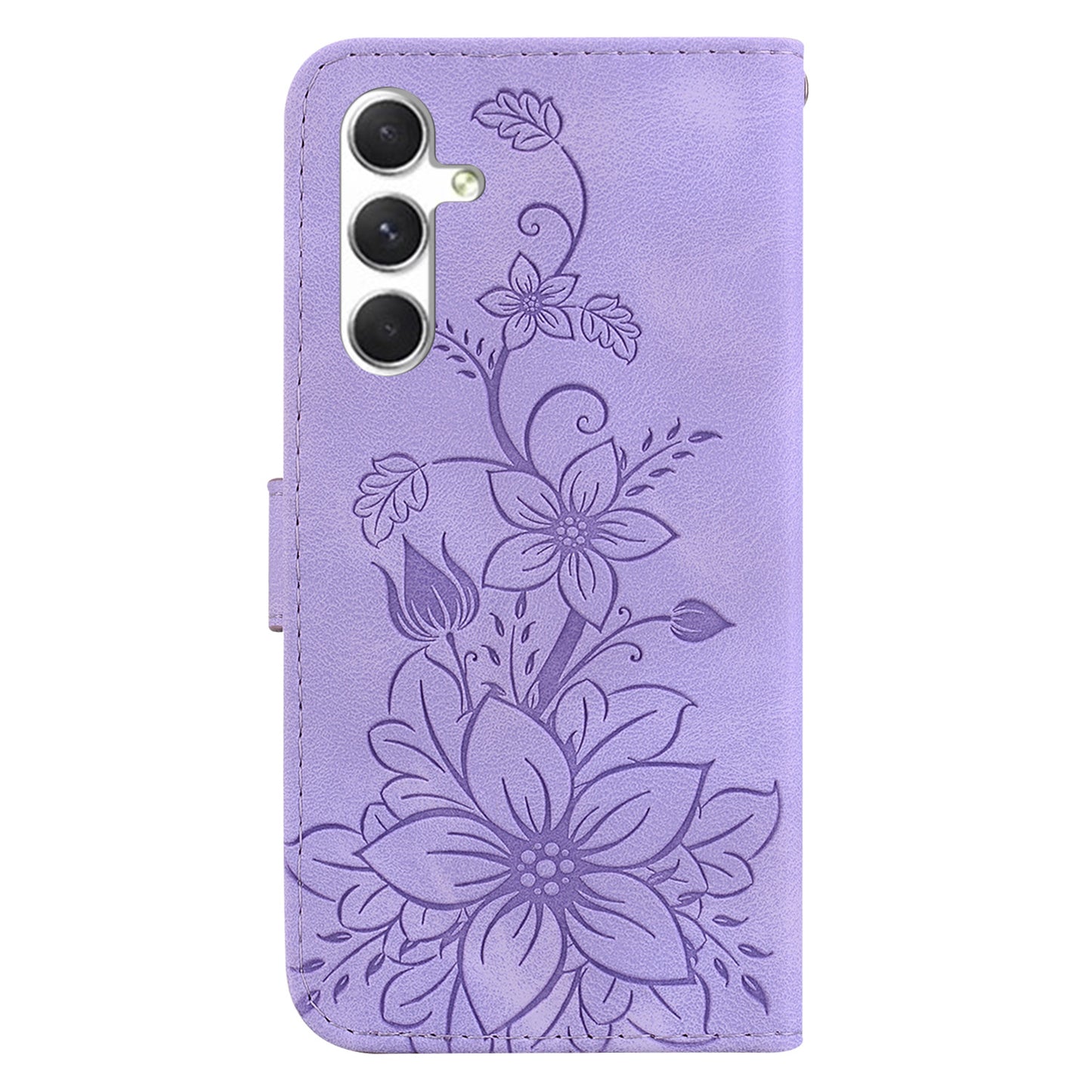 For Samsung Galaxy S24 Case Flower Imprint Wallet Phone Cover - Purple