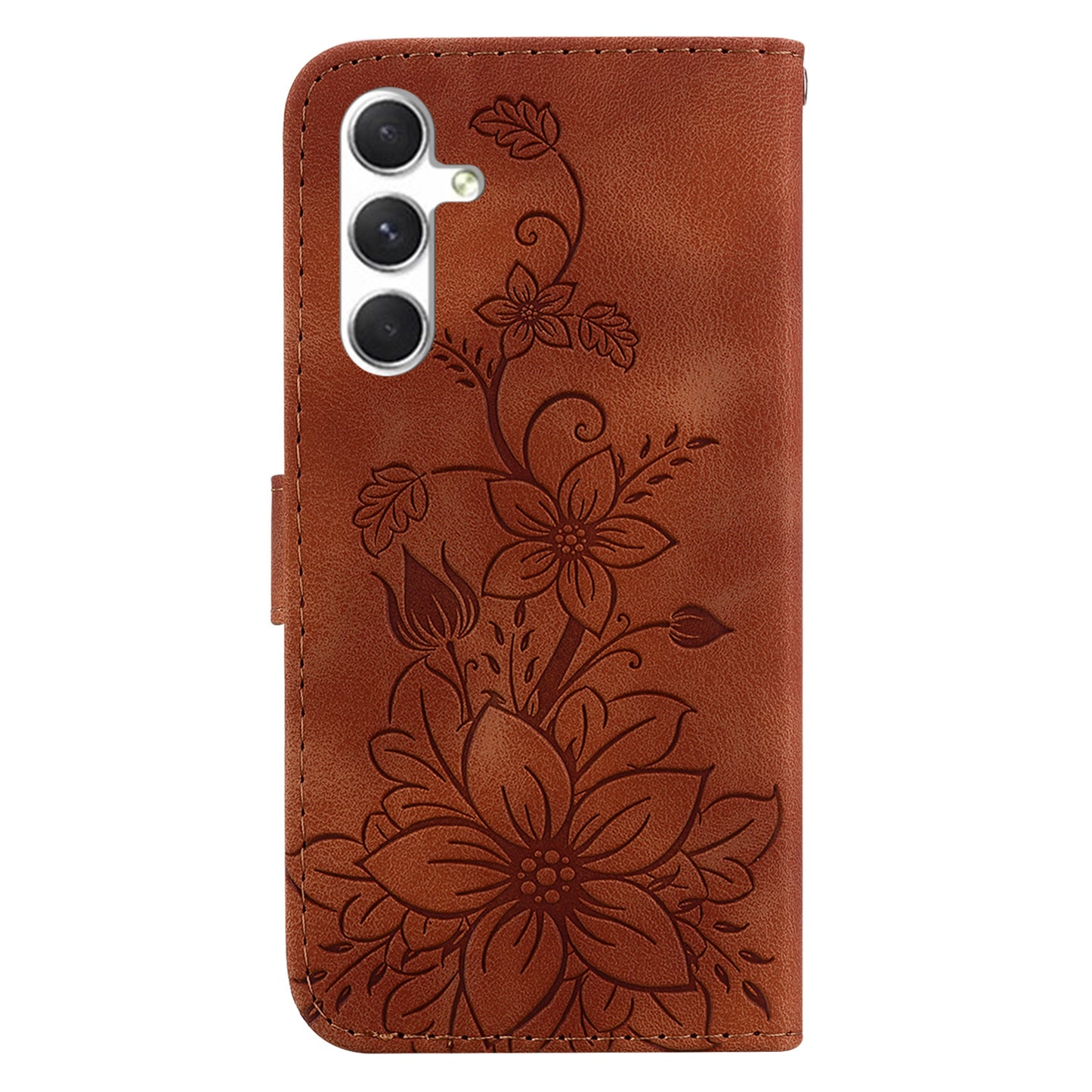 For Samsung Galaxy S24 Case Flower Imprint Wallet Phone Cover - Brown