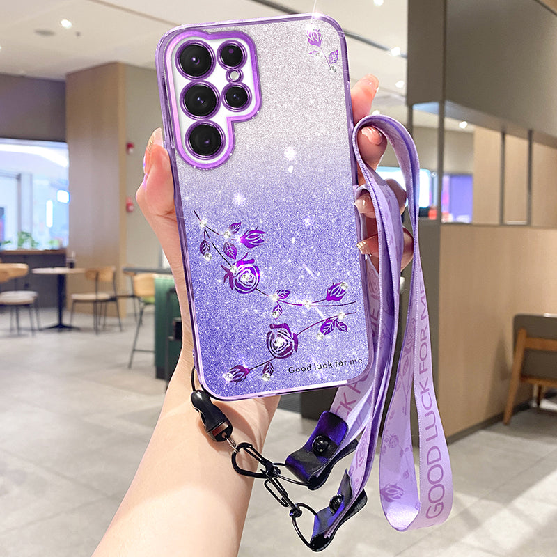 KADEM For Samsung Galaxy S24 Ultra Case Glitter Phone TPU Back Guard Cover with Strap - Purple