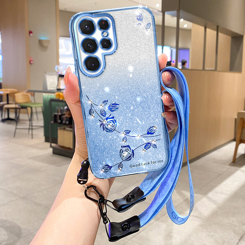 KADEM For Samsung Galaxy S24 Ultra Case Glitter Phone TPU Back Guard Cover with Strap - Blue