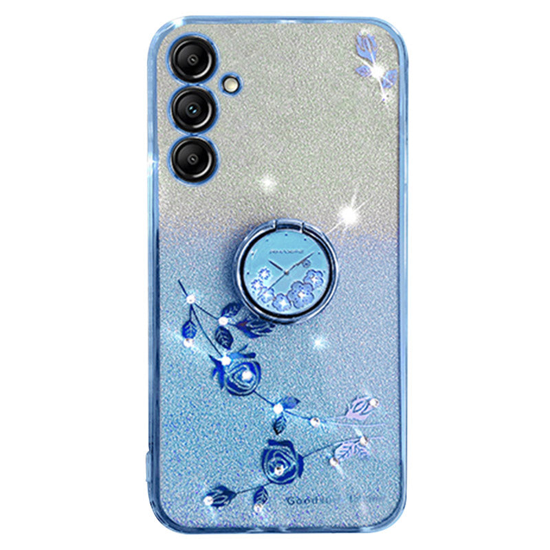 KADEM For Samsung Galaxy S24+ Cover Glitter Ring Kickstand TPU Anti-scratch Phone Shell - Blue
