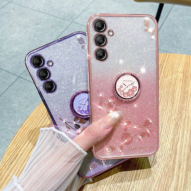 KADEM For Samsung Galaxy S24+ Cover Glitter Ring Kickstand TPU Anti-scratch Phone Shell - Rose Gold