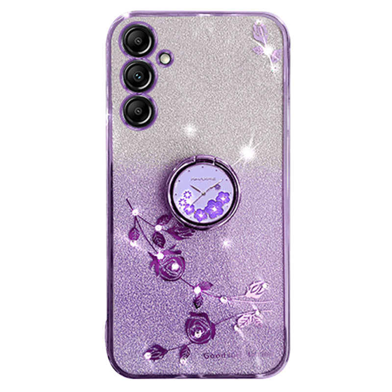KADEM For Samsung Galaxy S24+ Cover Glitter Ring Kickstand TPU Anti-scratch Phone Shell - Purple