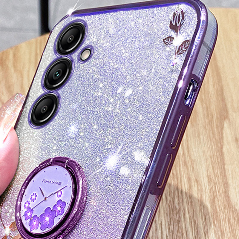 KADEM For Samsung Galaxy S24+ Cover Glitter Ring Kickstand TPU Anti-scratch Phone Shell - Purple
