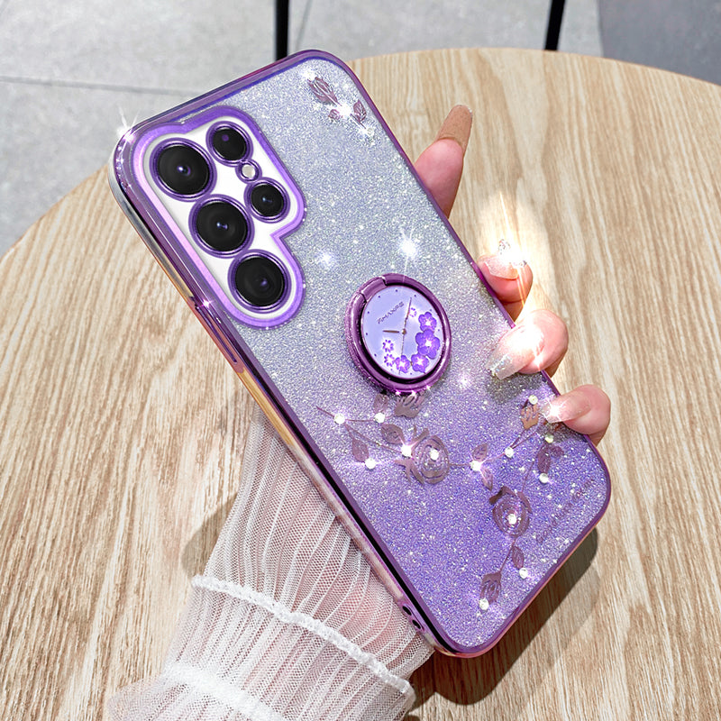 KADEM For Samsung Galaxy S24 Ultra Cover Soft TPU Phone Case with Ring Kickstand - Purple