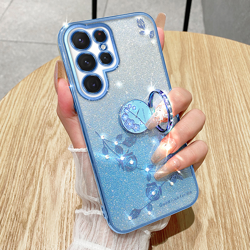 KADEM For Samsung Galaxy S24 Ultra Cover Soft TPU Phone Case with Ring Kickstand - Blue