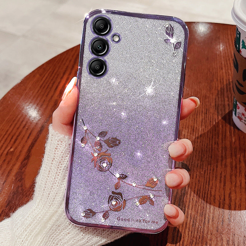 KADEM For Samsung Galaxy S24 Case Rhinestone Decor Flower Pattern TPU Phone Cover - Purple