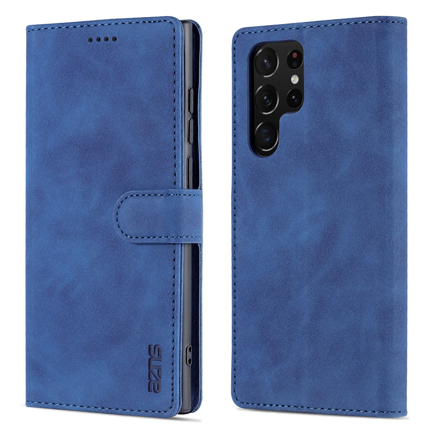 AZNS For Samsung Galaxy S24 Ultra Case Leather Protected Fully Folio Flip Stand Phone Shell - Blue