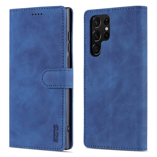AZNS For Samsung Galaxy S24 Ultra Case Leather Protected Fully Folio Flip Stand Phone Shell - Blue