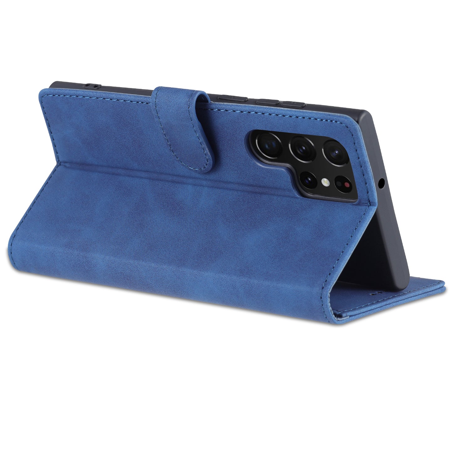 AZNS For Samsung Galaxy S24 Ultra Case Leather Protected Fully Folio Flip Stand Phone Shell - Blue