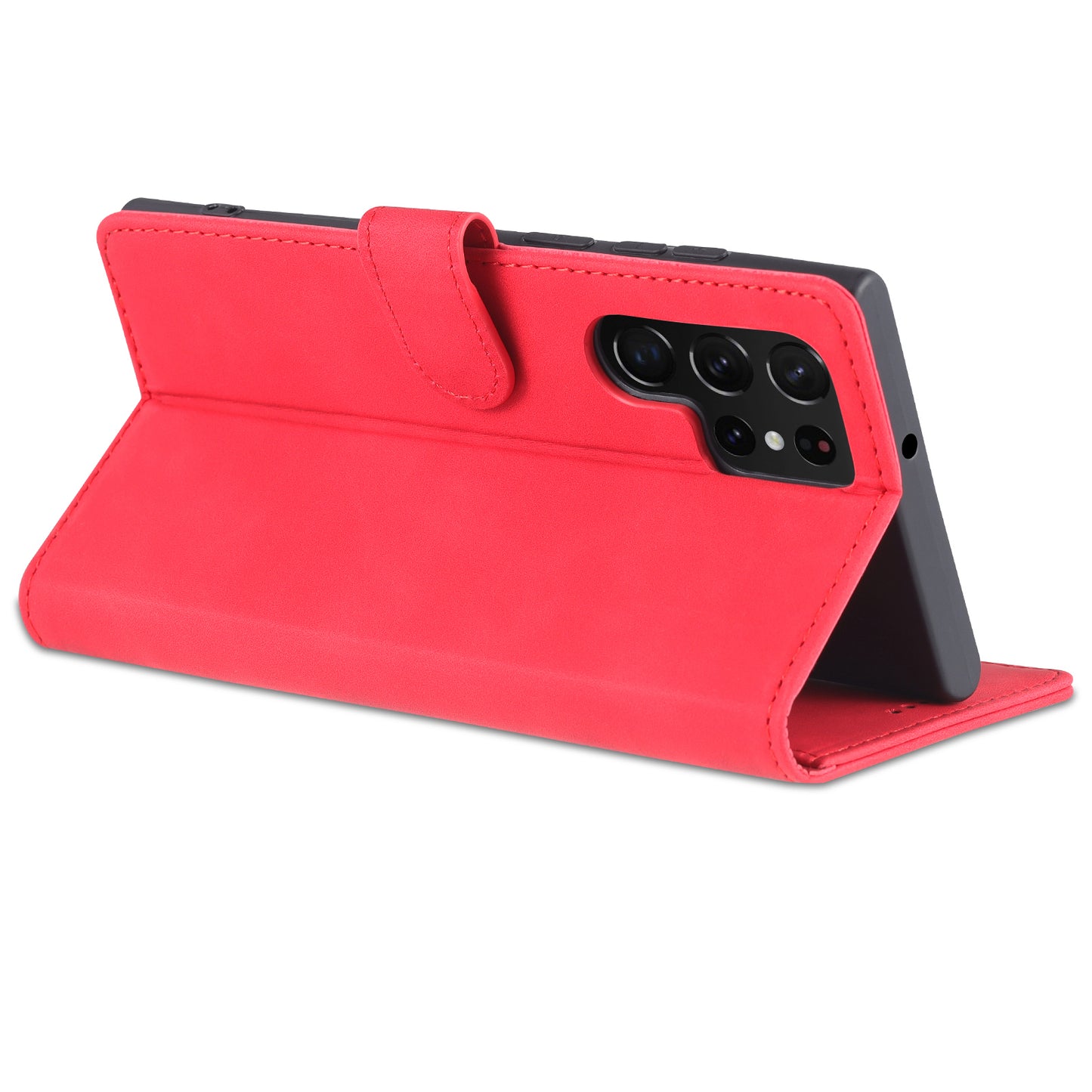 AZNS For Samsung Galaxy S24 Ultra Case Leather Protected Fully Folio Flip Stand Phone Shell - Red